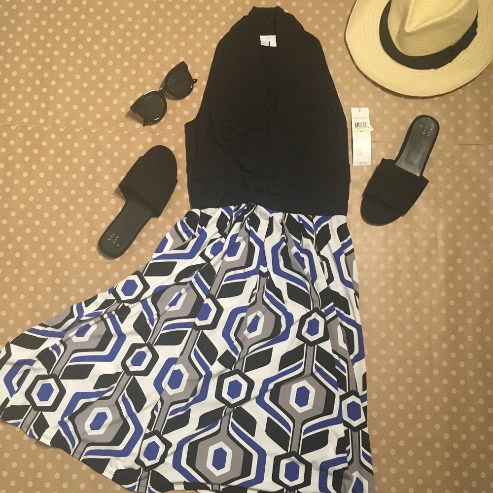 NWT London Times geometric halter stretch dress 4